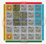 Plateau de jeu avec tuiles et scores