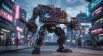 Robot clavier dans une rue illuminée
