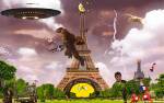 Scène fantastique autour de la tour Eiffel