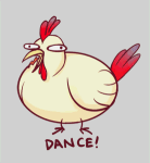 Coq dessiné avec l’inscription « DANCE! »