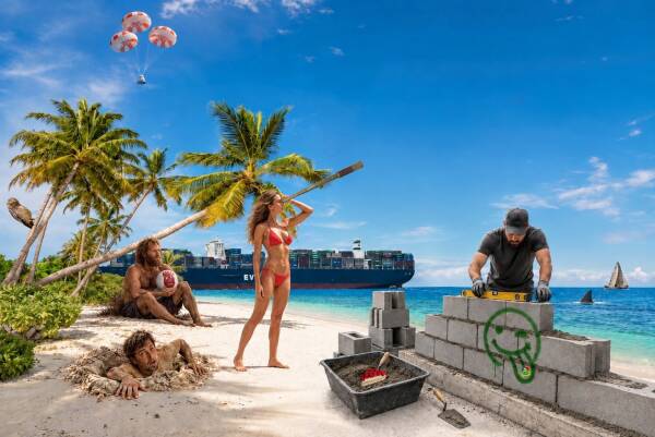 Scène insolite sur une plage tropicale