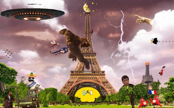 Scène fantastique autour de la tour Eiffel