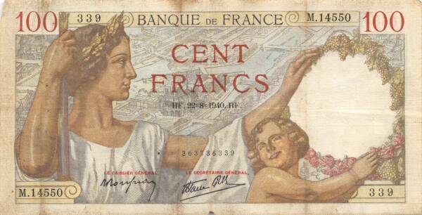 Billet de cent francs de la Banque de France