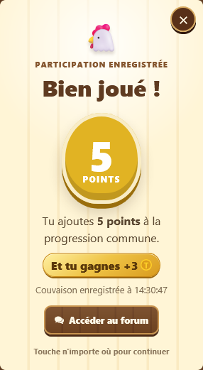 Confirmation de participation et gain de points