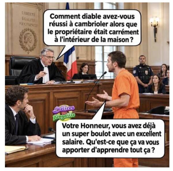 Dialogue humoristique dans un tribunal