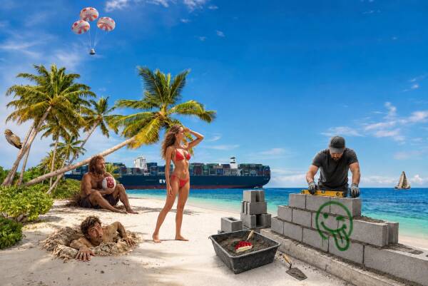Scène insolite sur une plage tropicale