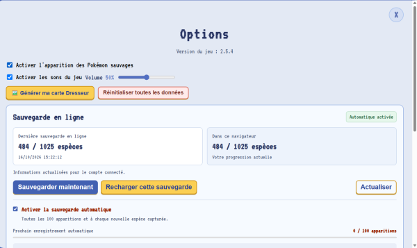 Options et sauvegarde d’un jeu Pokémon