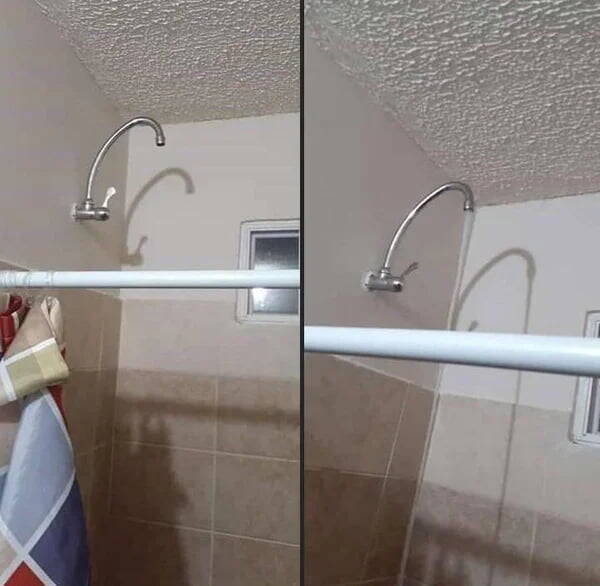 Deux vues d’un robinet de douche