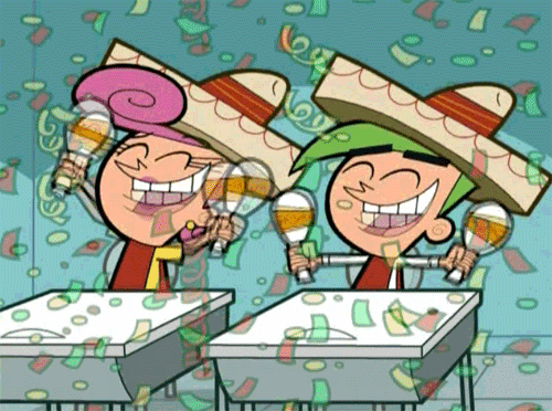 Deux personnages au sombrero sous une pluie de billets