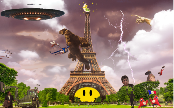 Scène fantastique autour de la tour Eiffel