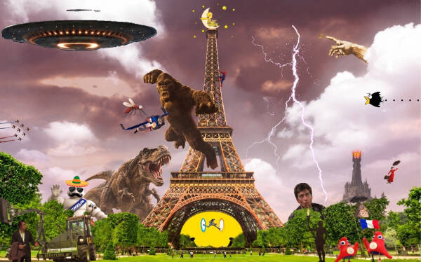 Scène fantastique autour de la tour Eiffel