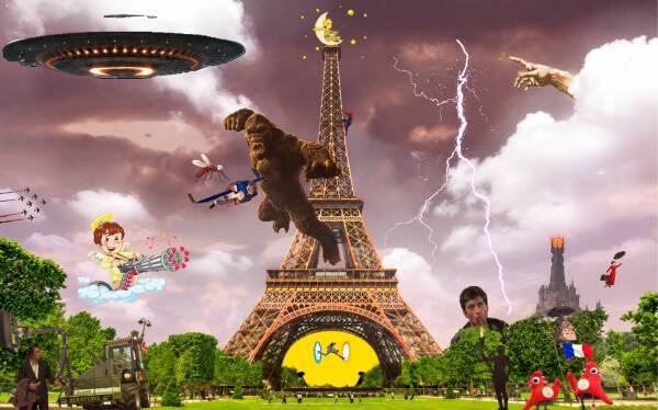 Scène fantastique autour de la tour Eiffel