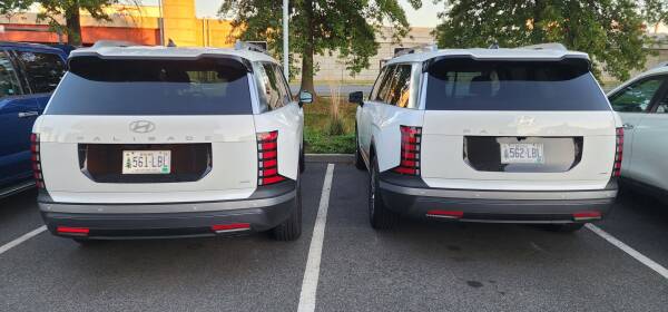 Deux Hyundai Palisade blancs sur un parking
