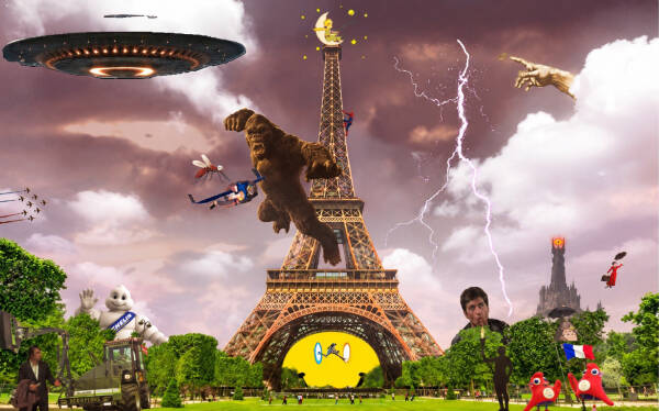 Collage fantastique autour de la tour Eiffel