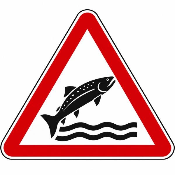 Panneau triangulaire avec un poisson