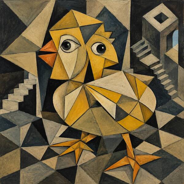 Oiseau géométrique aux grands yeux