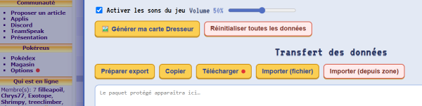 Options et transfert de données d’un jeu