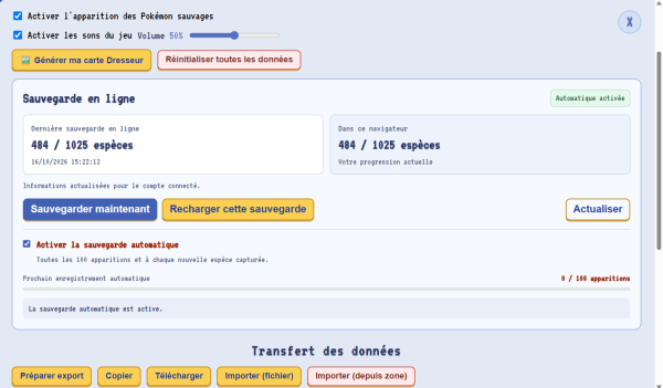 Paramètres et sauvegarde d’un jeu Pokémon