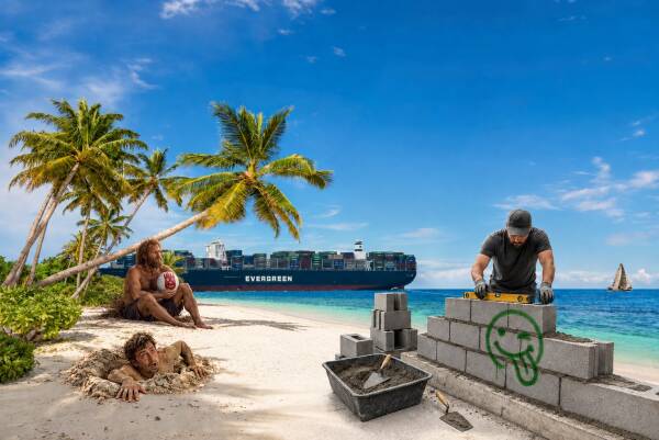 Scène insolite sur une plage tropicale