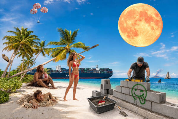 Scène insolite sur une plage tropicale
